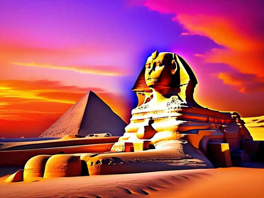 Majestuosa puesta de sol en la Gran Esfinge de Giza Esfinge de Giza en Egipto al atardecer - Recomendaciones viajes seguros África seniors