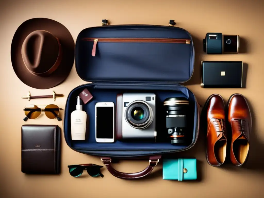 Maleta organizada para viajar Maleta bien organizada con elementos de viaje, seguridad y precauciones para viajero senior