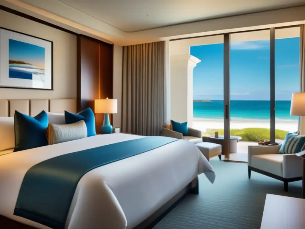 Habitación de hotel accesible de lujo con diseño moderno y vista panorámica a la playa