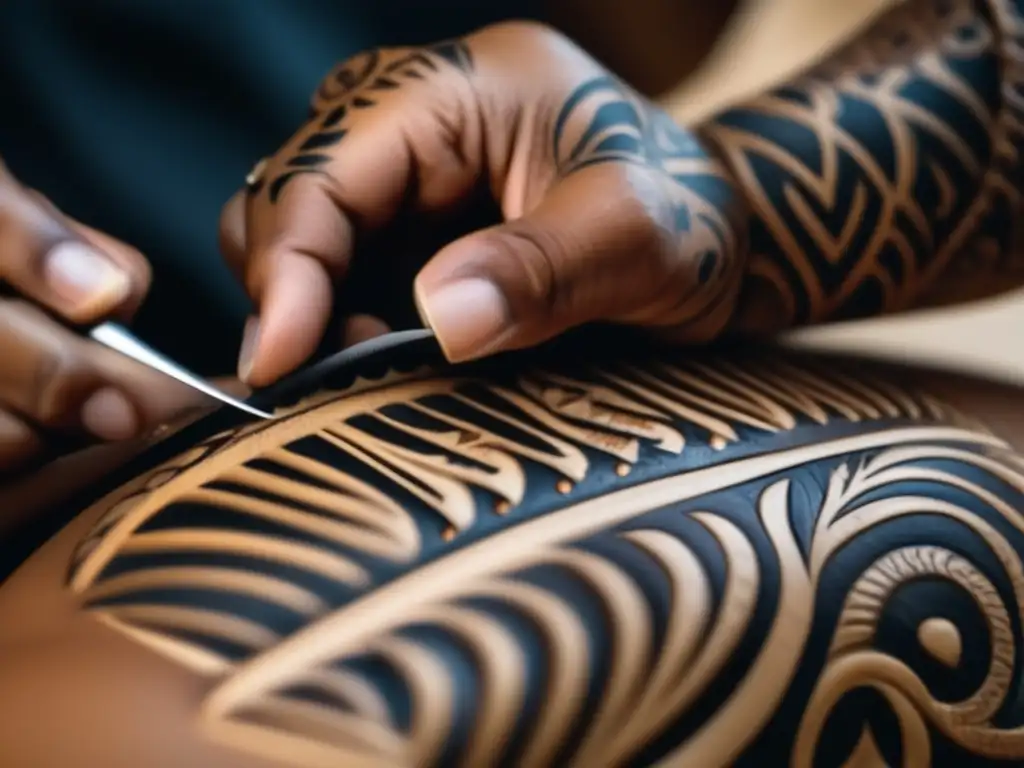 Tatuajes polinesios tradicionales: arte y precisión en manos de un tatuador, resaltando la cultura y artesanía