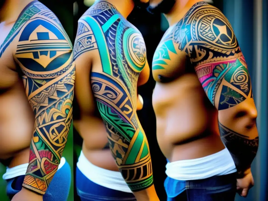 Tatuajes polinesios tradicionales para viajeros, diseño detallado y vibrante en un brazo musculoso
