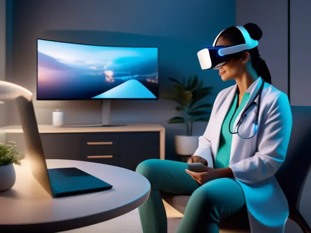 Teleconsulta VR moderna entre paciente y médico Consulta de telemedicina en turismo médico con tecnología futurista y pacientes en entorno virtual reality