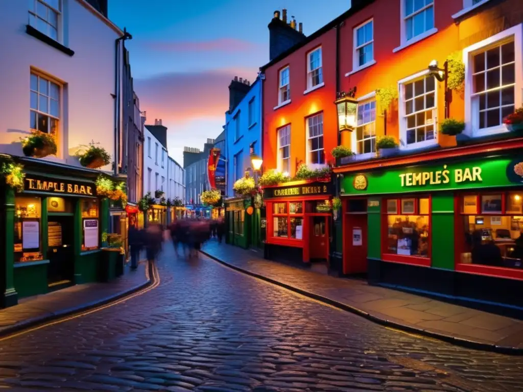 Experiencias seguras en Dublín: Temple Bar al atardecer, con pubs, música y encanto irlandés