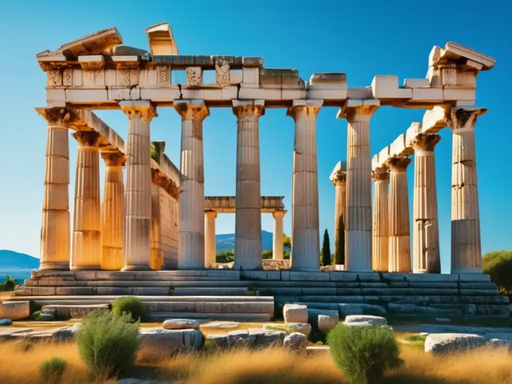 Templo de Apolo en antigua Corinto: Majestuosidad y belleza griega Templo de Apolo en la antigua Corinto: Destino histórico para viajeros senior en Grecia