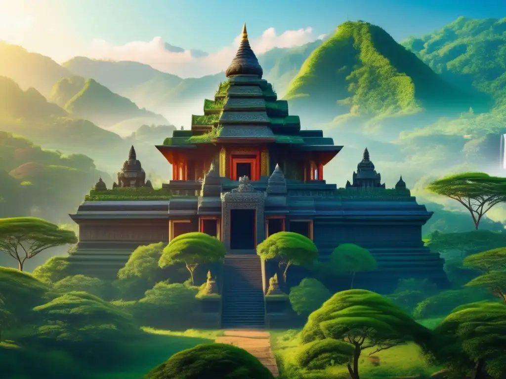 Templo majestuoso en paisaje exuberante Destinos sagrados para viajeros maduros: temple majestuoso rodeado de naturaleza exuberante y guías locales