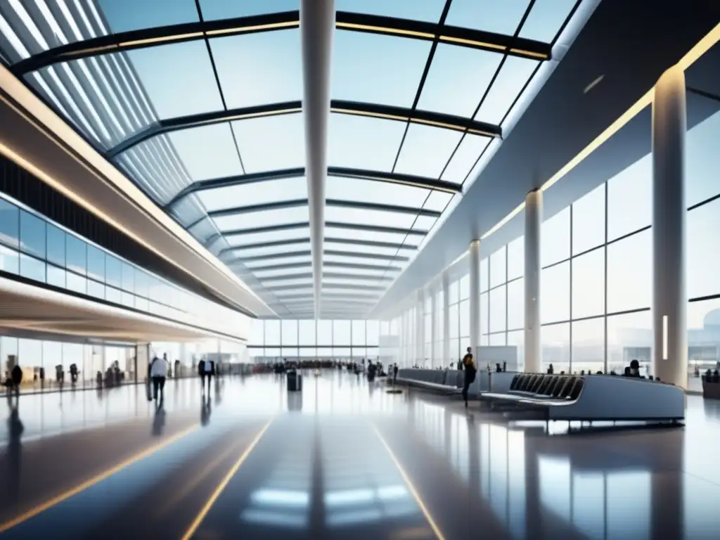 Terminal de aeropuerto moderno eficiente y luminoso Solicitud de visados rápida y sencilla en moderna terminal de aeropuerto con tecnología eficiente y espacios amplios
