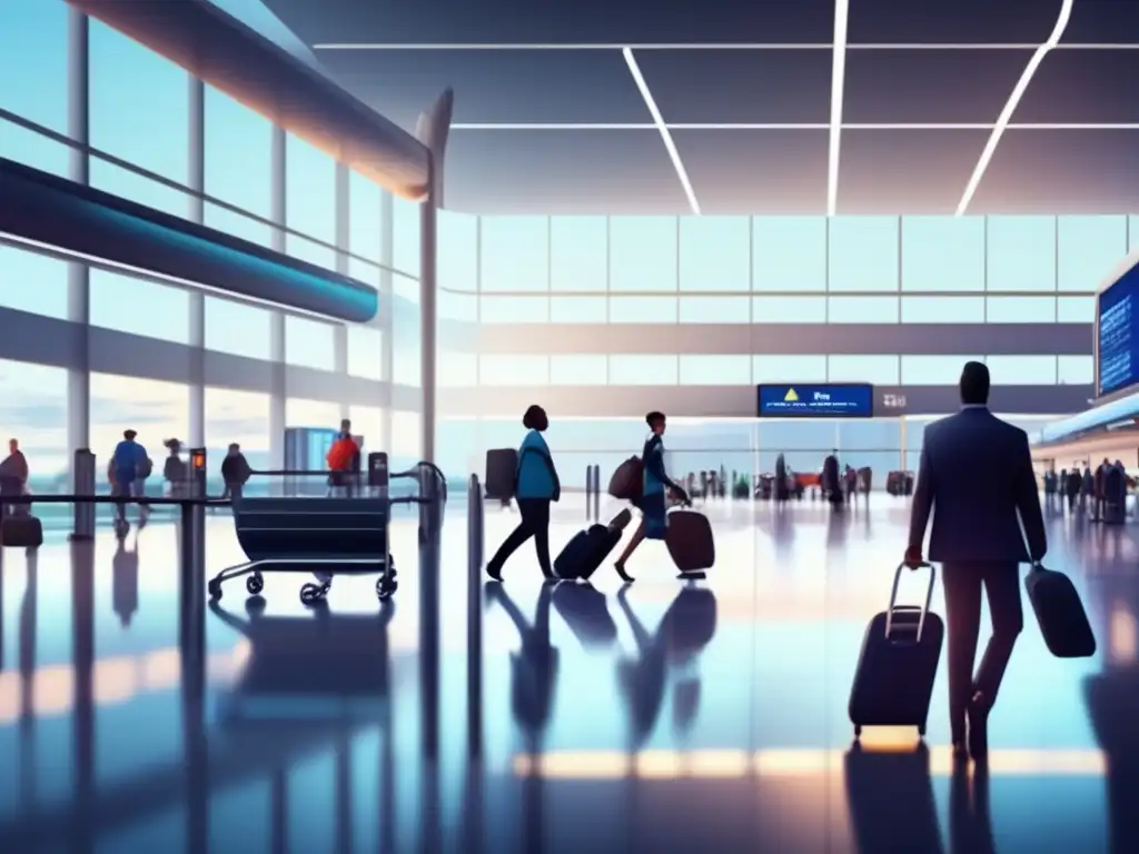 Aeropuerto inclusivo y moderno con personal amable Un aeropuerto moderno inclusivo con pasajeros, instalaciones accesibles y personal de asistencia