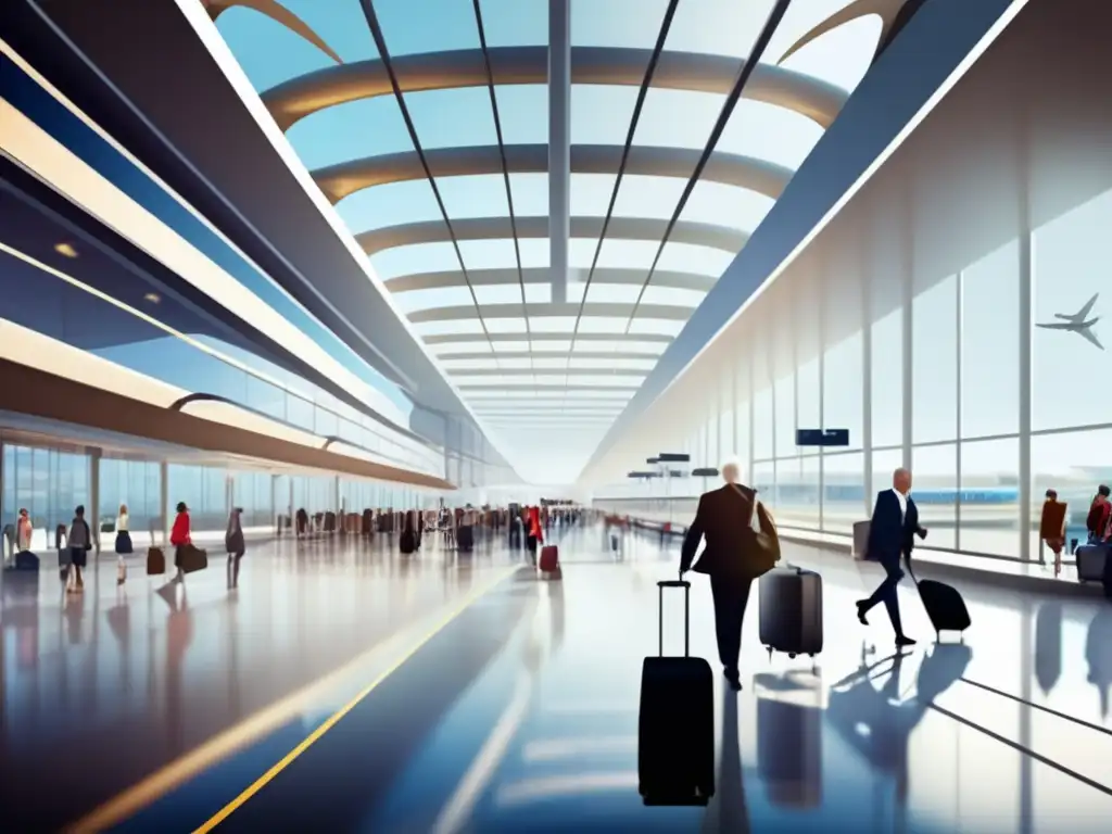 Aeropuerto moderno con facilidades accesibles y transporte innovador Un aeropuerto moderno con viajeros y facilidades accesibles