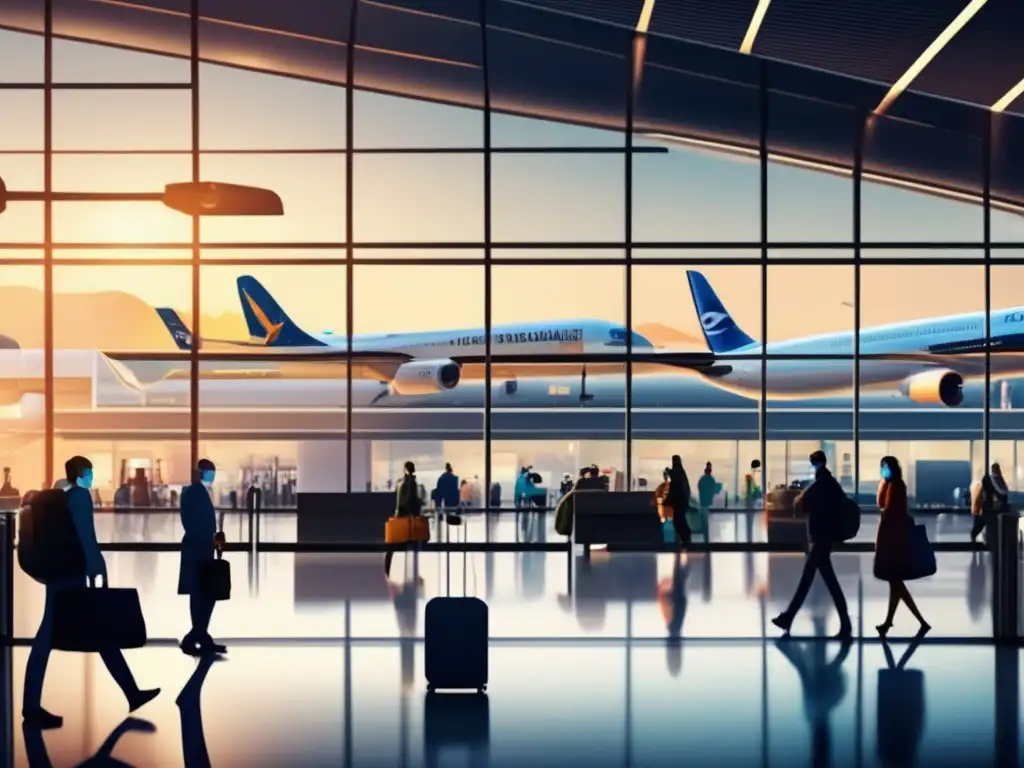 Aeropuerto moderno durante pandemia Aeropuerto con medidas de precauciones turismo médico COVID19