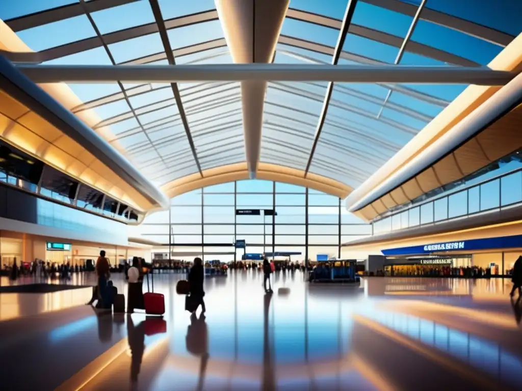 Terminal de aeropuerto bullicioso en temporada alta