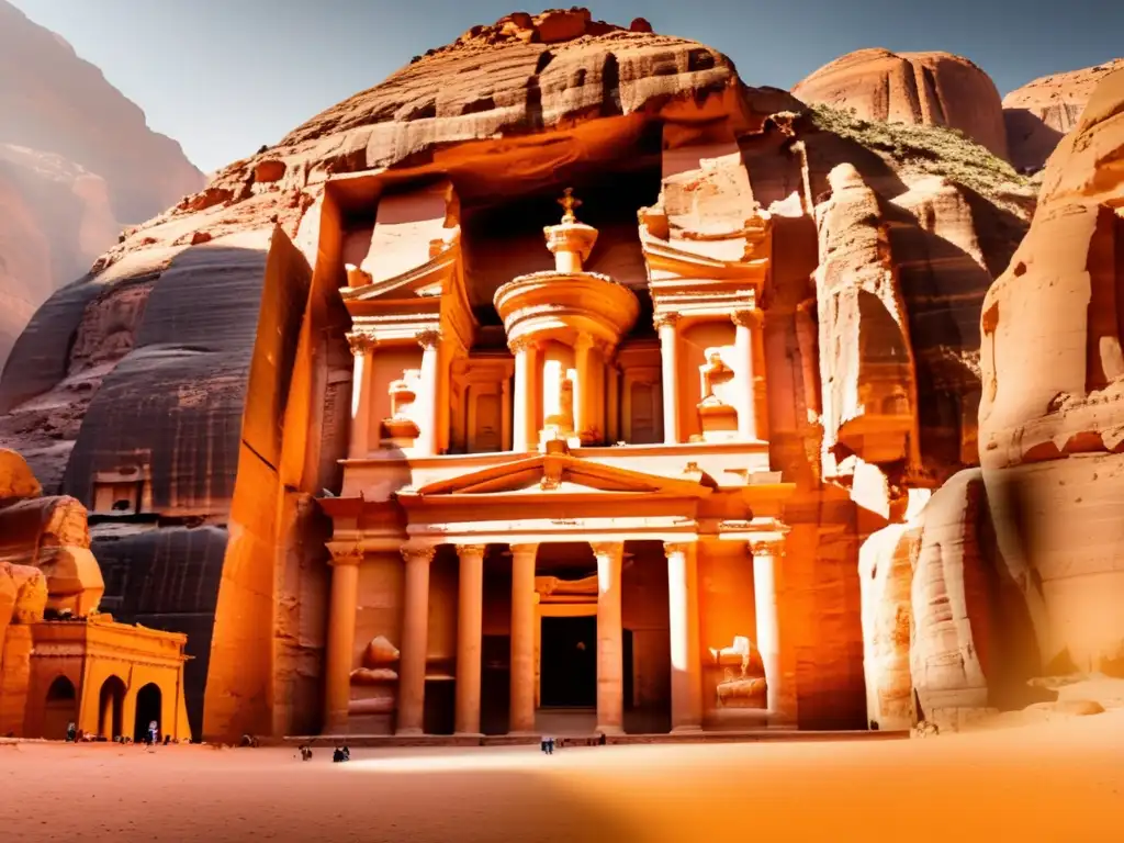 Descubrimiento senior Petra: antigua grandiosidad en el desierto, arquitectura de piedra, colores vibrantes (110 caracteres)