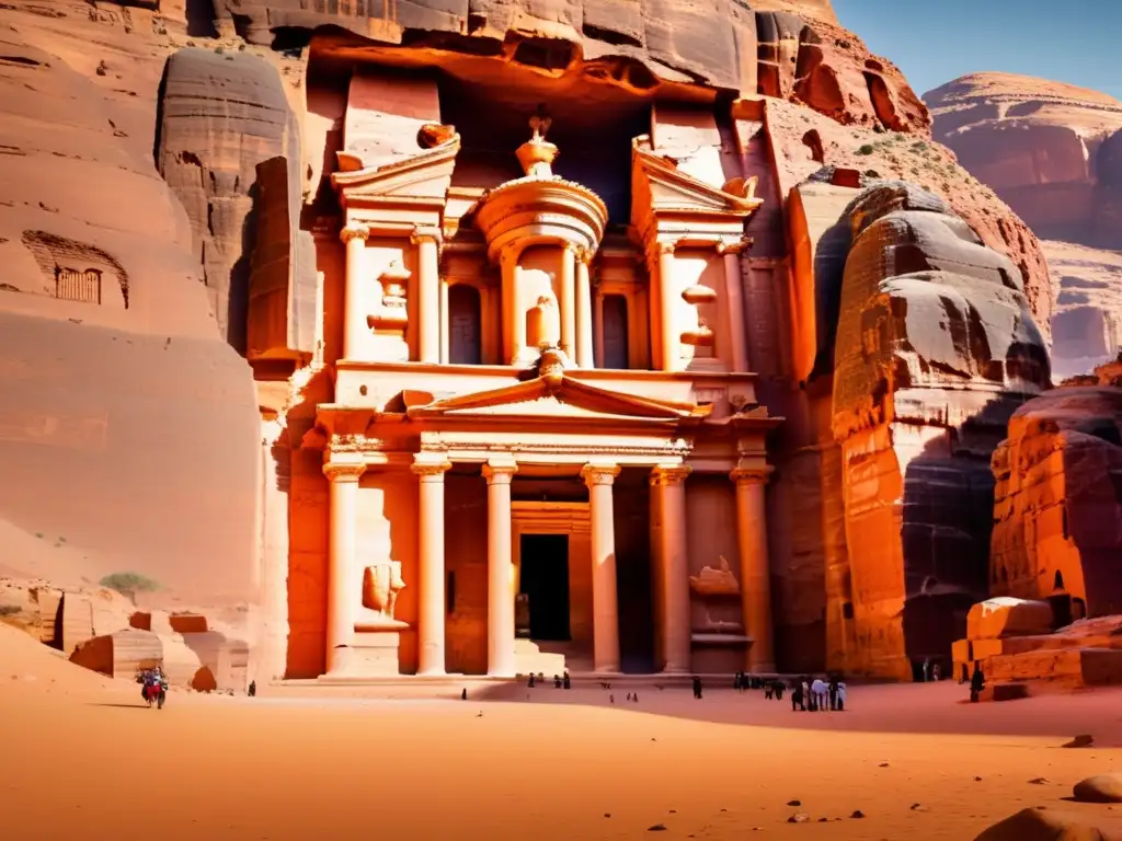 Descubrimiento senior Petra: Majestuosa imagen 8k del tesoro icónico de Petra, iluminado por cálida luz dorada