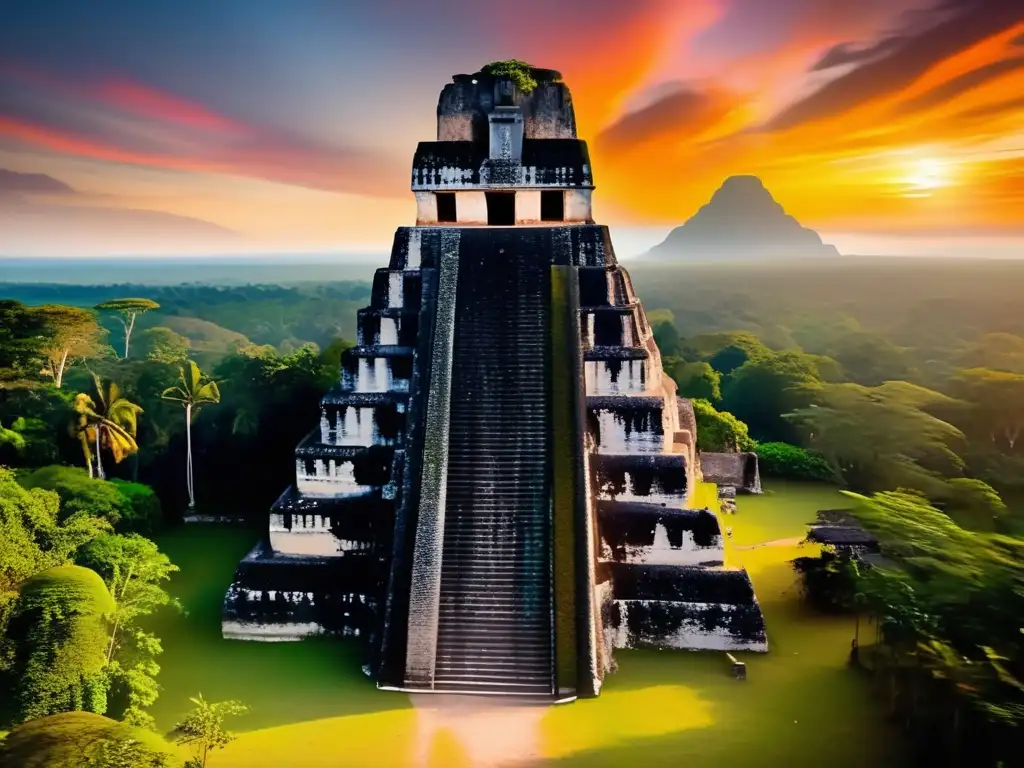 Destinos arqueológicos para viajeros senior: Tikal, majestuoso templo I al atardecer