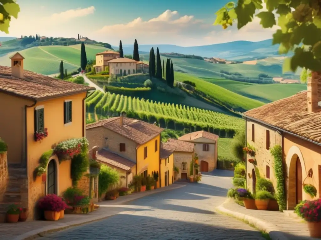 Encantador pueblo europeo en Toscana, Italia Pintoresco pueblo europeo en colinas de Toscana, Italia