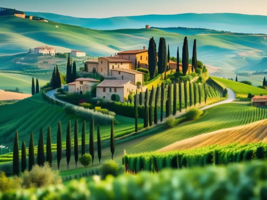 Paisaje toscano: colinas, viñedos, cipreses y pueblo renacentista Paisaje toscano en Italia: Viajes de pintura para mayores