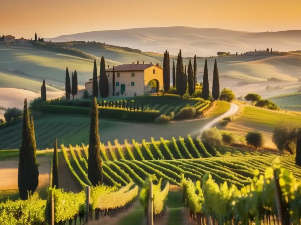 Paisaje tranquilo de Toscana: cerámica y belleza Paisaje toscano con viñedos, olivares y talleres de cerámica para viajeros senior