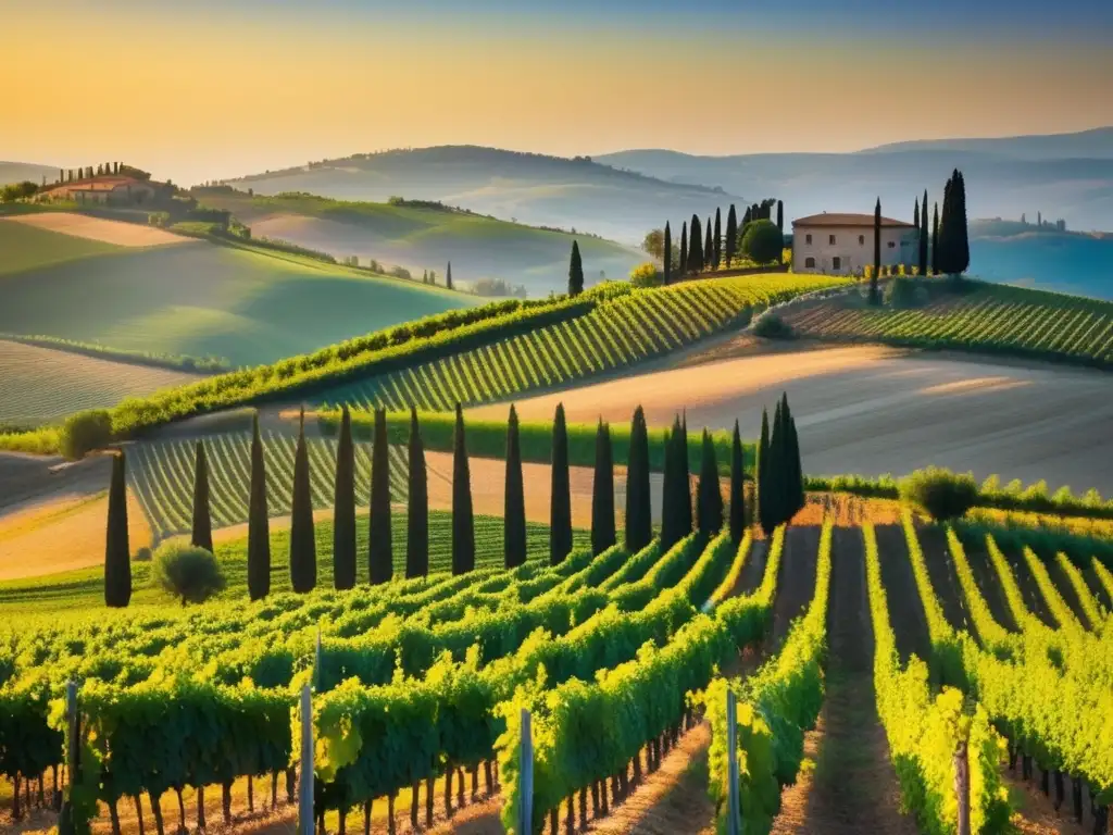 Viñedo pintoresco en Toscana, Italia Viaje gastronómico por la Toscana: viñedos, colinas y sabores mediterráneos para viajeros maduros