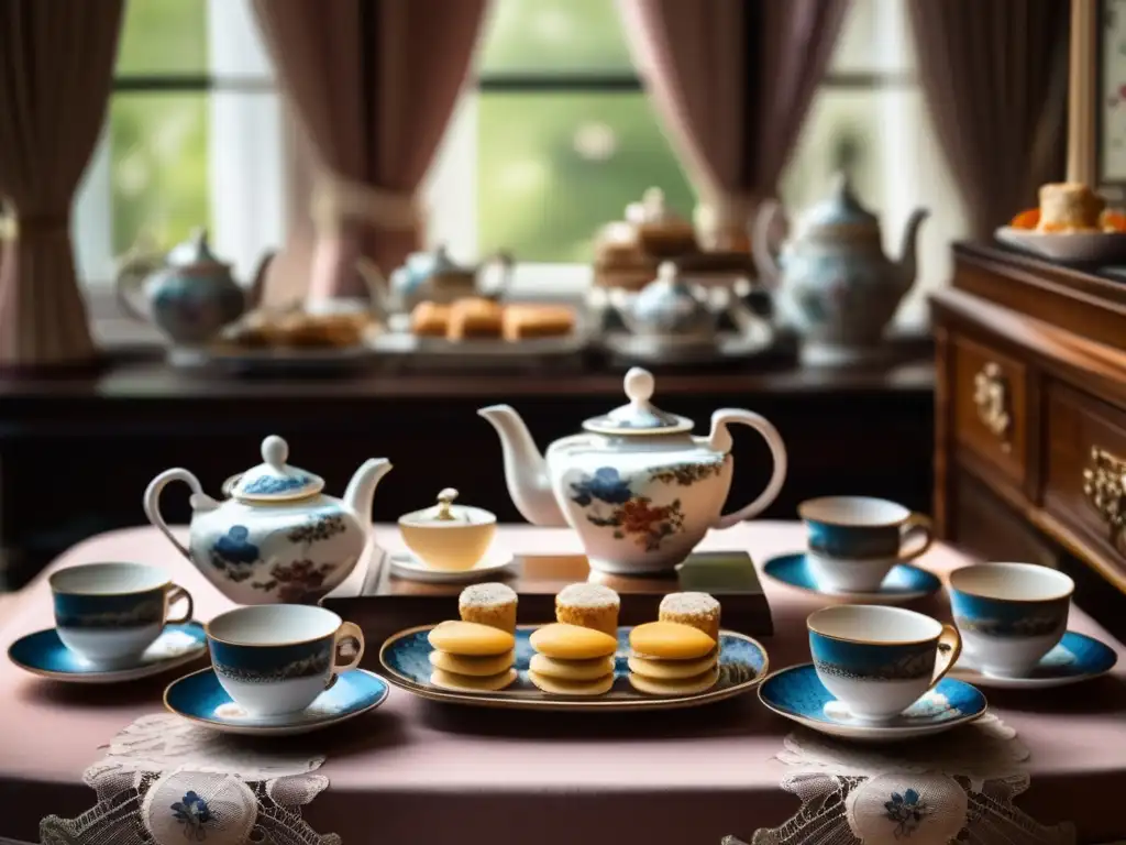 Ceremonia del té tradicional en el Reino Unido Tradición del té en Reino Unido para seniors en un salón decorado con elegancia, rodeados de delicada vajilla y pasteles exquisitos