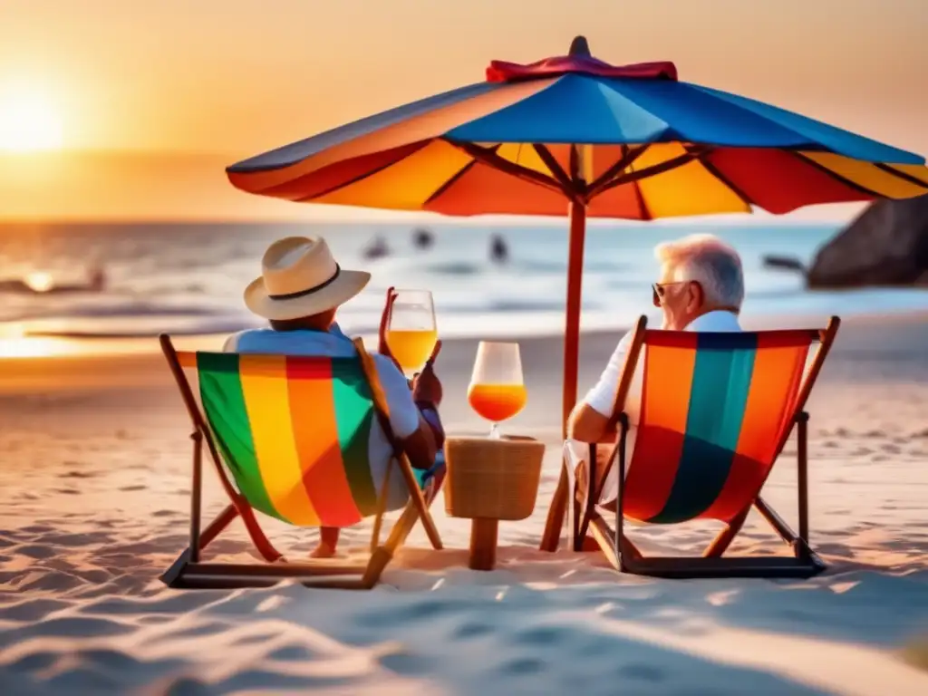 Tranquilidad y alegría en playa con viajeros seniors Grupo de adultos mayores disfrutando de vacaciones en la playa - Consejos Ahorro Vacaciones Senior