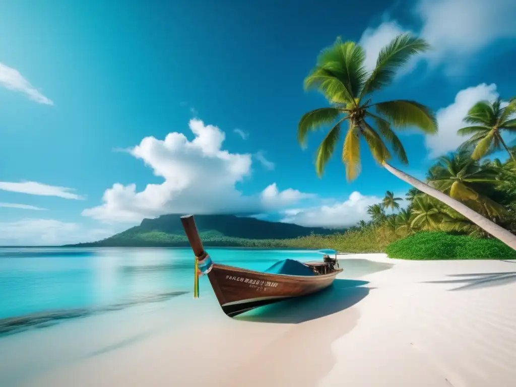 Paraíso tropical en Oceanía Consejos de seguridad para seniors en Oceanía: Imagen de una playa serena en el Pacífico Sur, con aguas turquesas y arena blanca