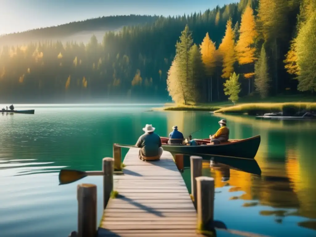 Viajes de pesca para seniors en un hermoso lago rodeado de naturaleza
