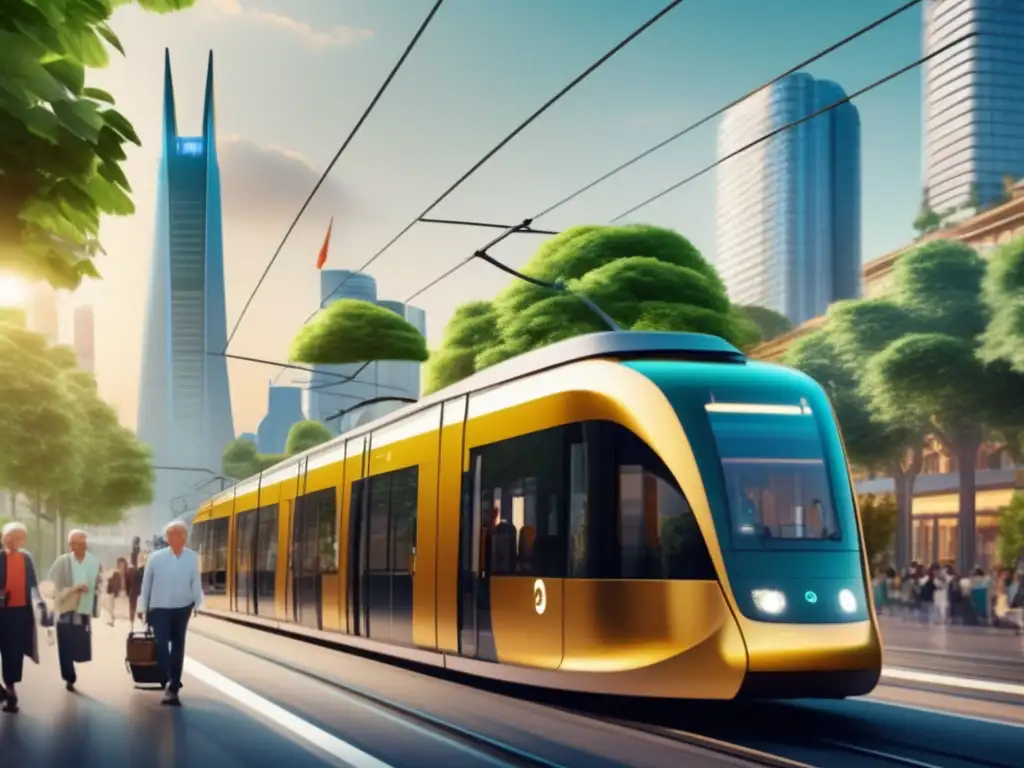 Ciudad ecológica con transporte sostenible Ciudad sostenible: transporte eco-amigable para viajeros maduros