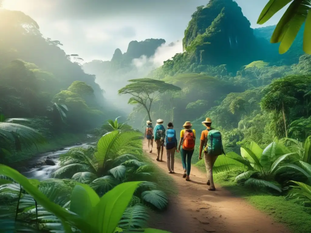Excursiones ecológicas para viajeros maduros en una impresionante imagen 8k con naturaleza exuberante, senderos marcados y un guía experto