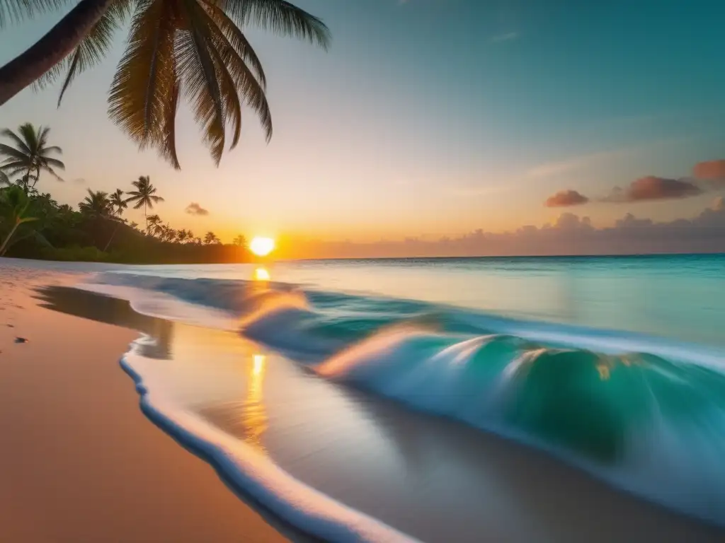 Hermosa playa tropical al atardecer Hermosa playa tropical al atardecer: beneficios de la mentalidad positiva en los viajes