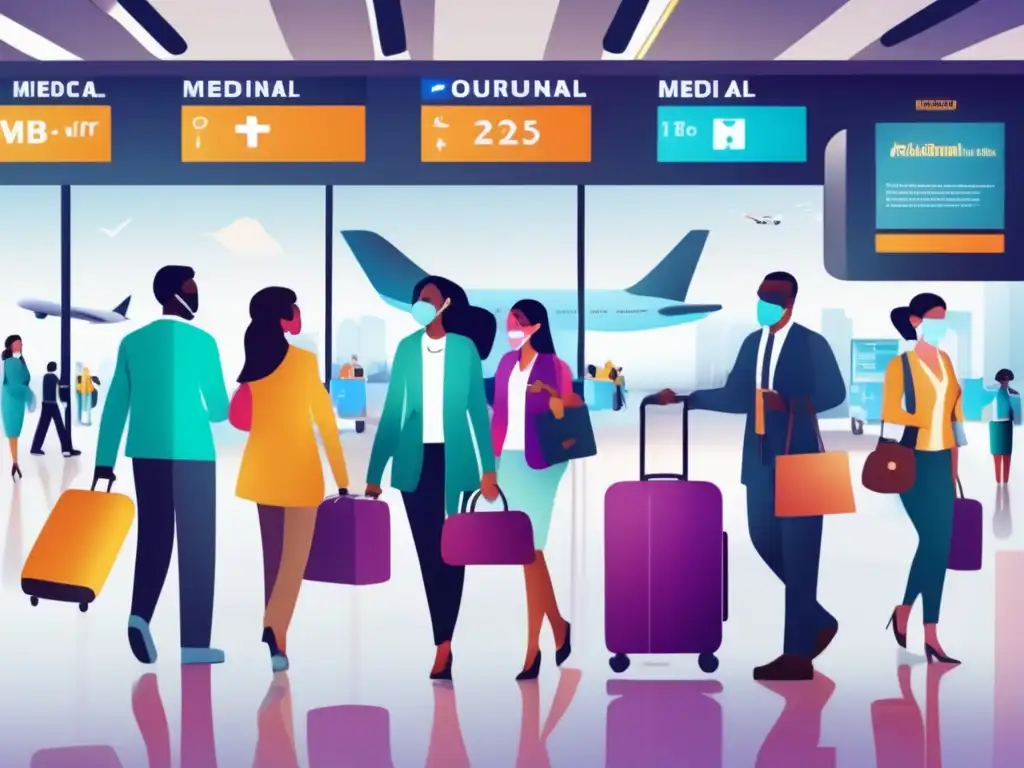 Turismo médico: diversidad y precaución Grupo diverso en viaje médico con precauciones contra robo de identidad