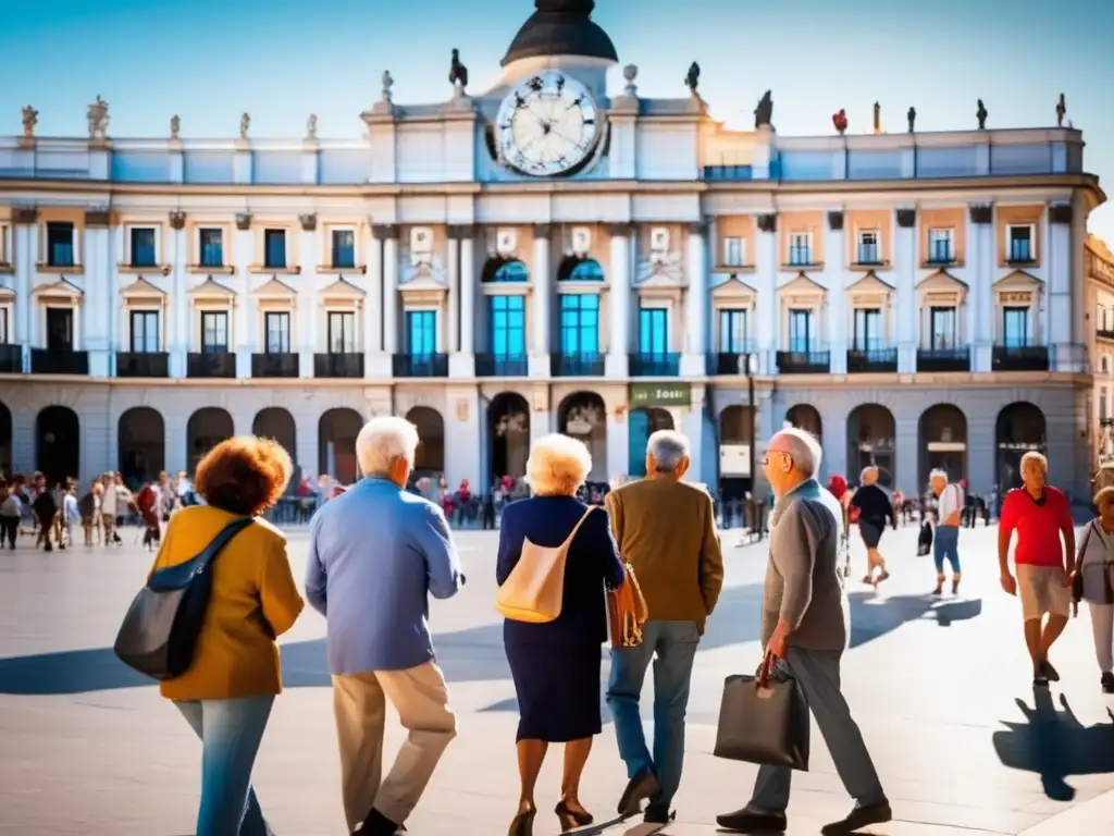 Turistas mayores explorando Puerta del Sol en Madrid Atractivos turísticos para mayores en Madrid
