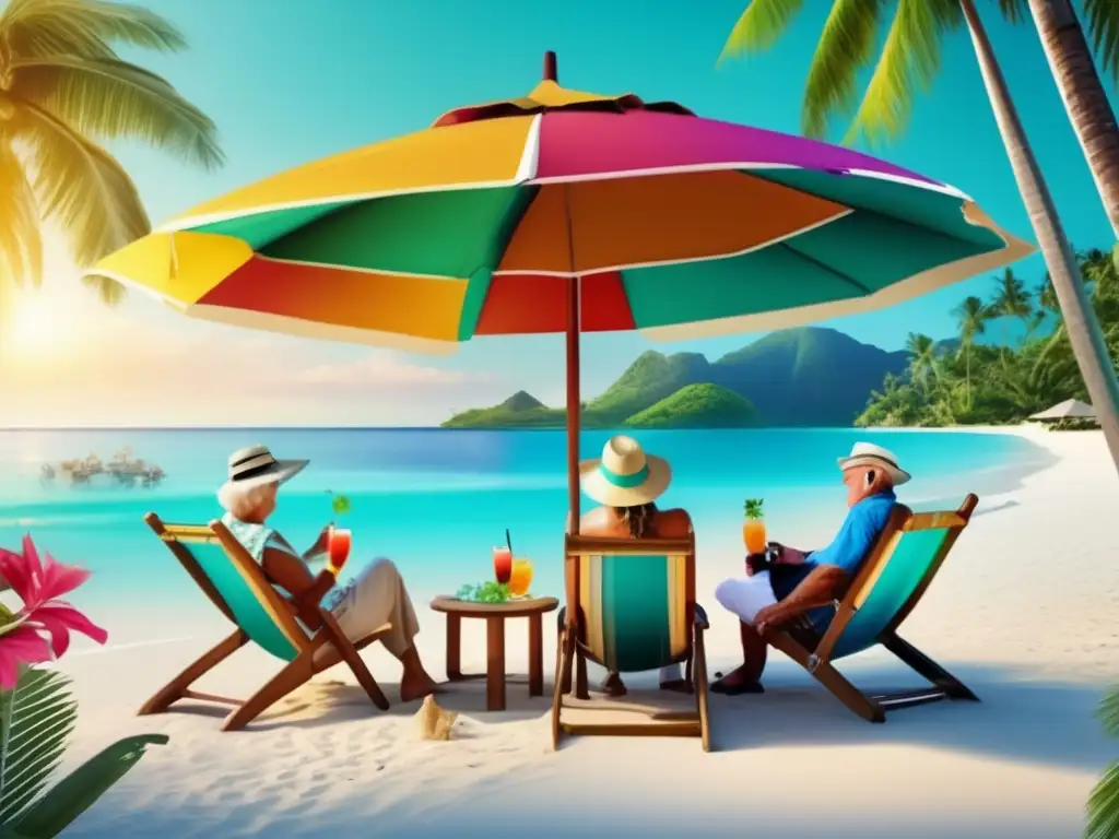 Vacaciones paradisíacas para adultos mayores Paquetes de viaje económicos para seniors disfrutando de una hermosa playa paradisíaca