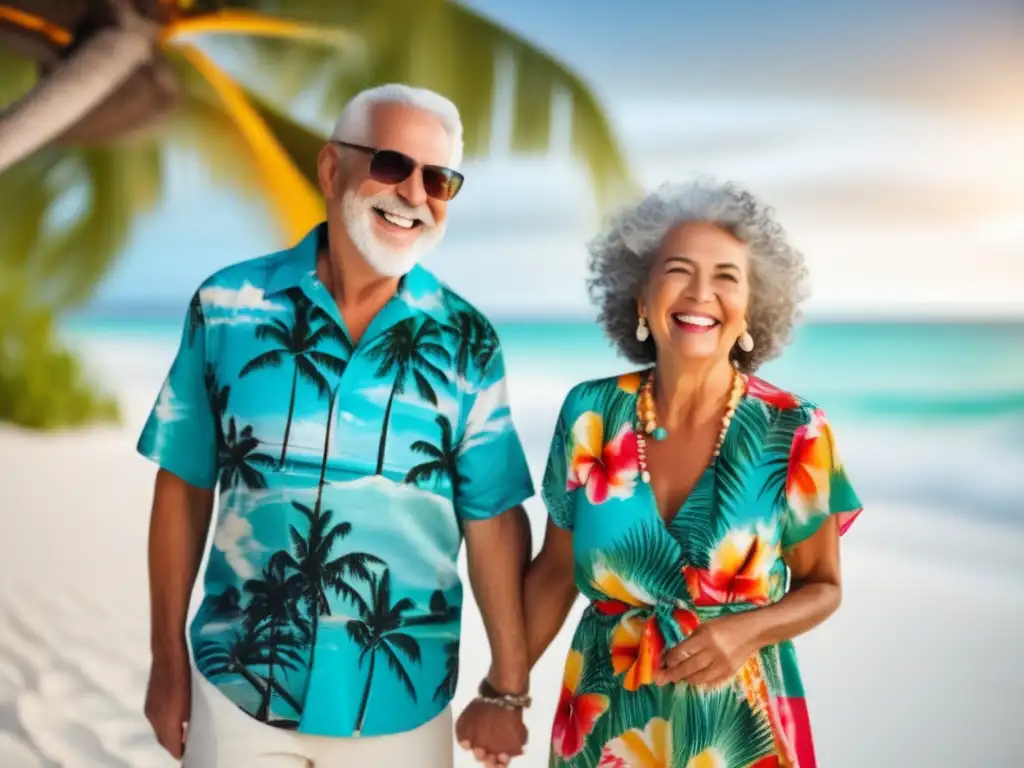 Pareja mayor disfrutando de la playa Pareja feliz en la playa: Seguros de viaje para mayores