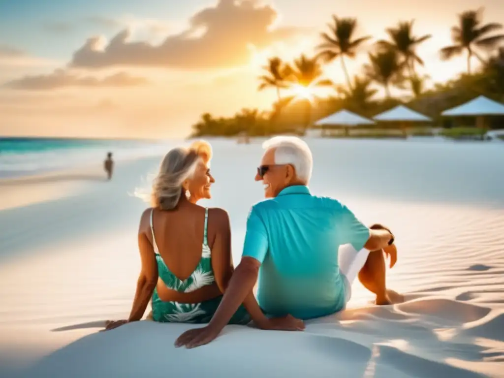Pareja de mayores disfrutando de una vacación relajante en la playa Seguros de viaje para mayores: cobertura completa y exclusiva - Pareja senior en una playa paradisíaca
