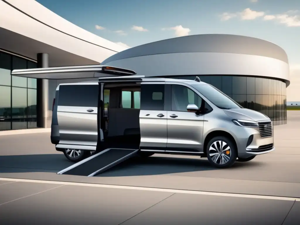 Van accesible para sillas de ruedas en aeropuerto Van accesible para sillas de ruedas en aeropuerto, con rampa y diseño moderno