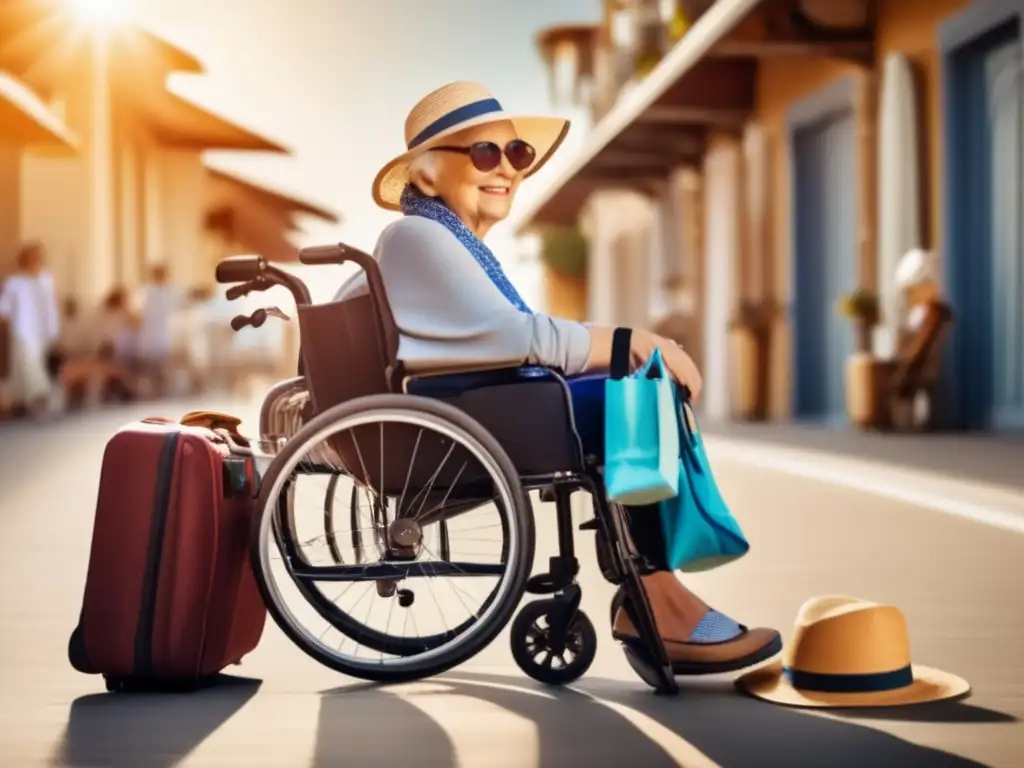 Persona mayor en silla de ruedas preparándose para viajar Un viajero senior con movilidad reducida empacando consejos para equipaje