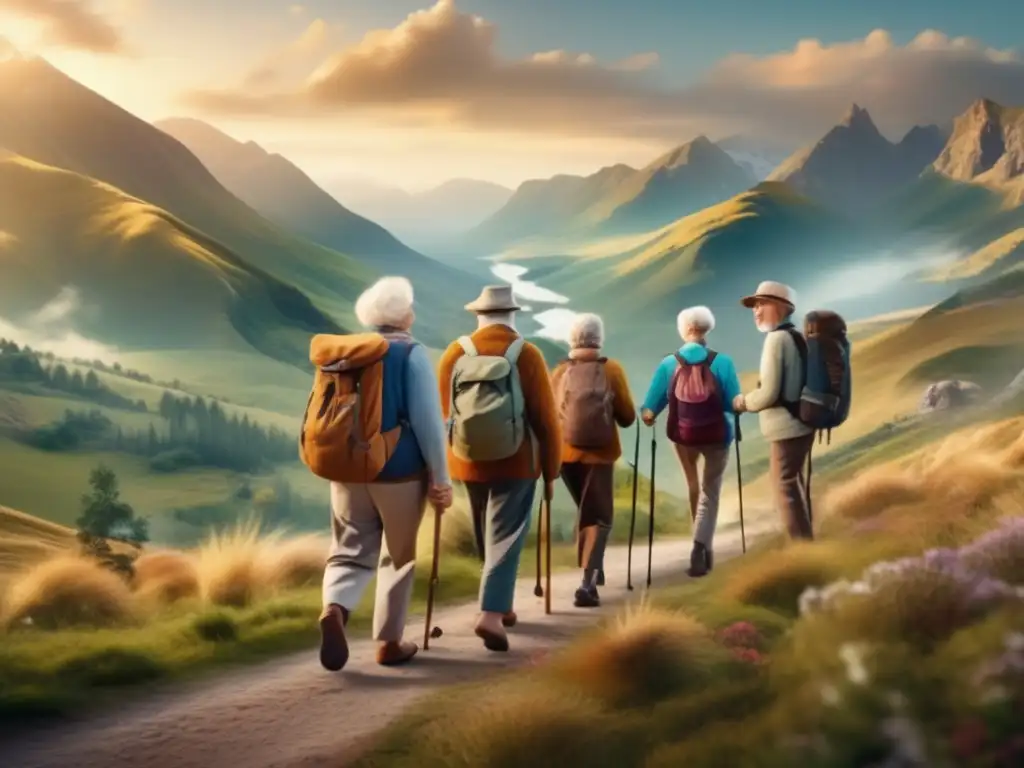 Grupo de ancianos disfrutando de la naturaleza en destinos de viaje en tercera edad