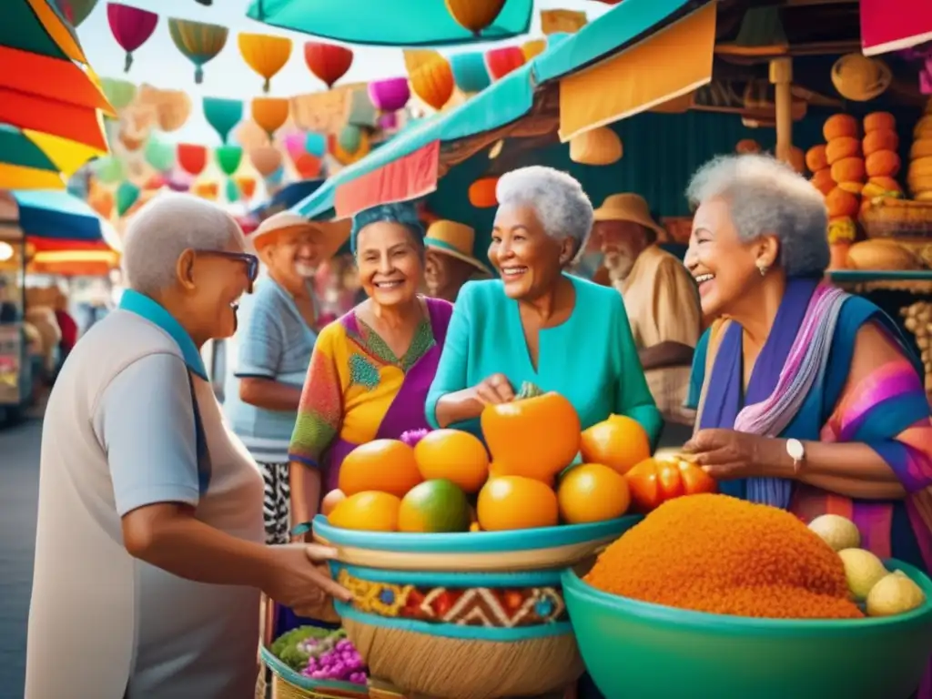 Viaje enriquecedor para adultos mayores Beneficios viaje adultos mayores: Mercado local lleno de colores y texturas, conexión histórica y social, bienestar emocional