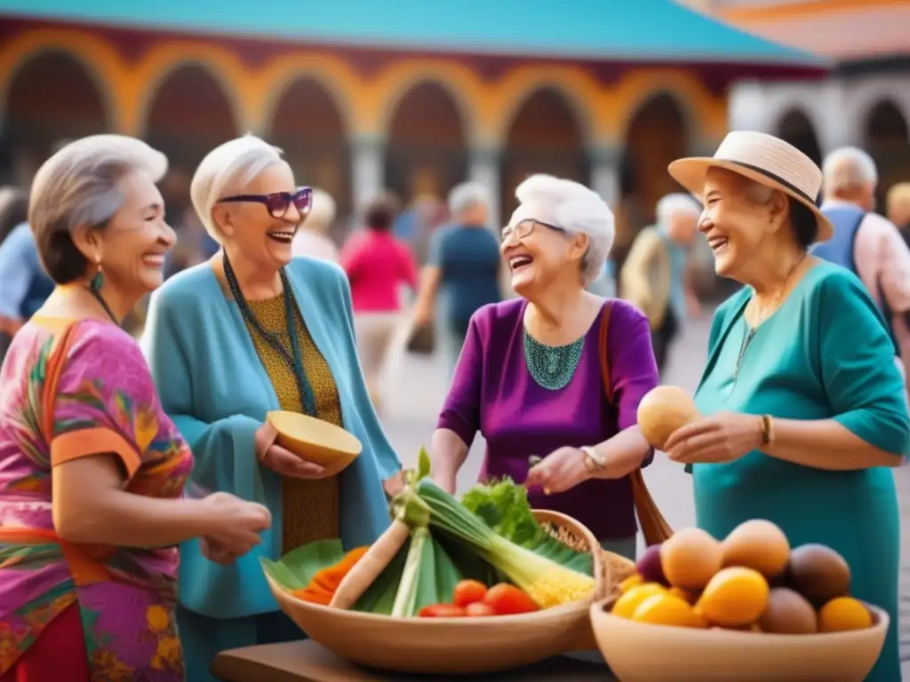 Aventura cultural de adultos mayores Aventuras culturales para viajeros seniors: grupo de seniors disfrutando de una emocionante y colorida inmersión cultural