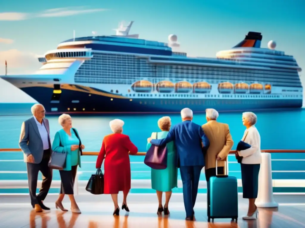 Grupo de viajeros senior listos para embarcar en un crucero de lujo Seniors listos para embarcar en un crucero de lujo - Paquetes de viaje económicos para seniors