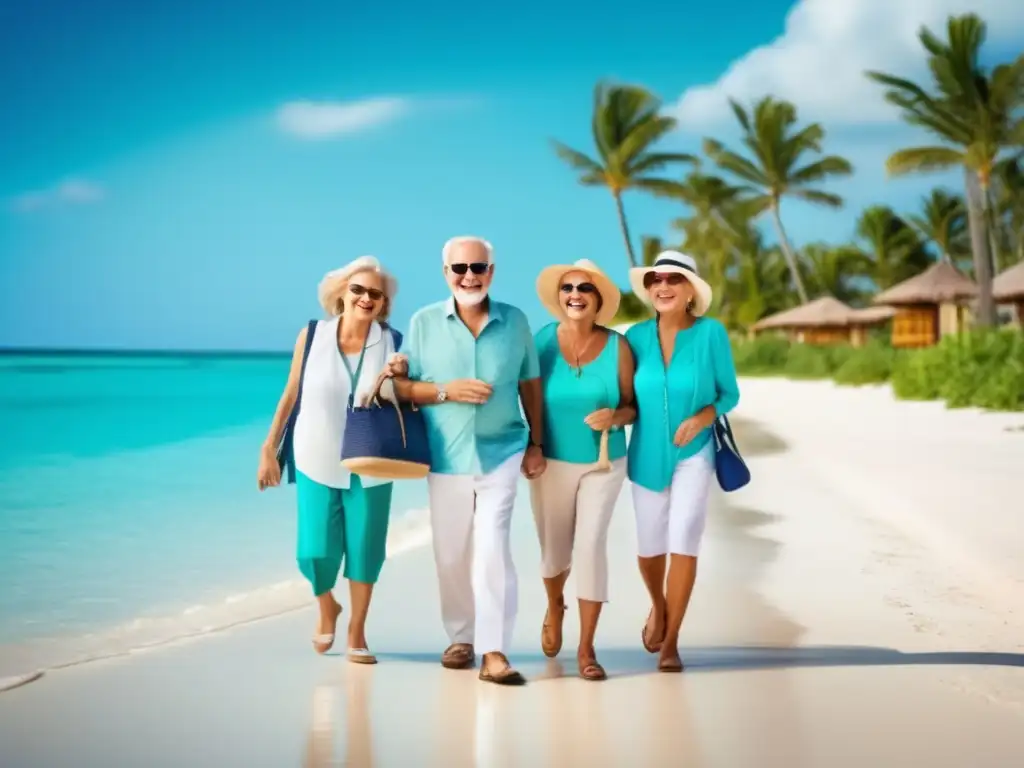 Grupo de seniors disfrutando de su viaje en una hermosa playa Viajes senior: disfrute sin sobreprecio destinos turísticos