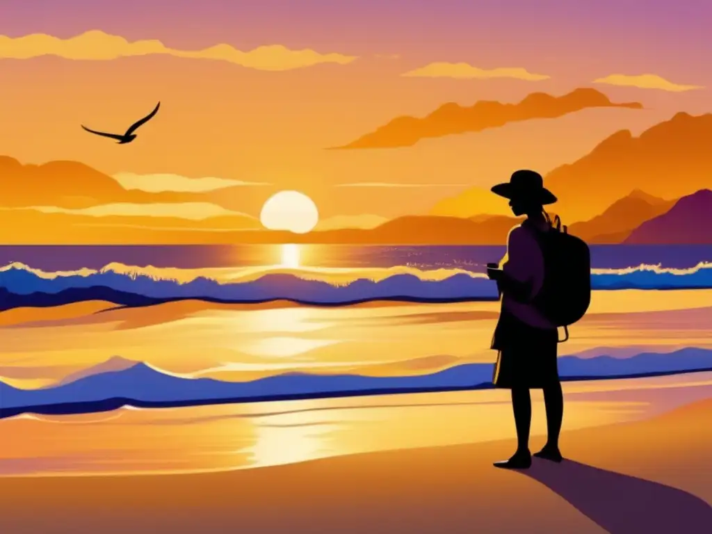 Viaje solo en madurez Viajar solo en la madurez: Libertad y conexión en la playa al atardecer