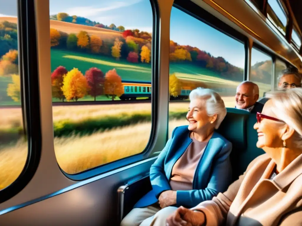 Viaje en tren de los mayores disfrutando de la naturaleza Experiencia de viaje en tren para mayores con seguro nacional