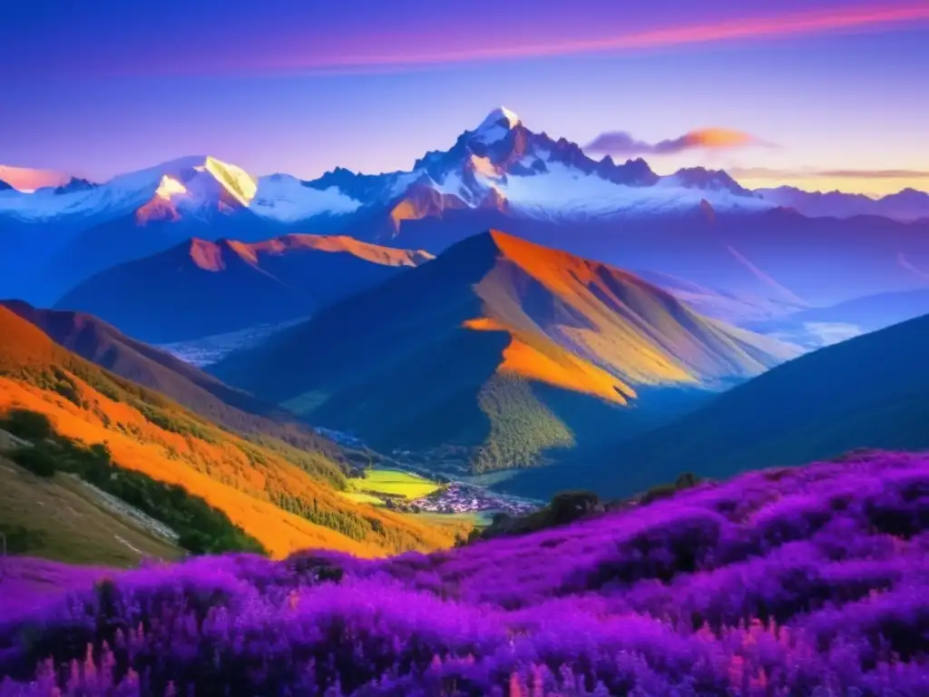Amanecer en las montañas Consejos viajes sin tecnología: Impresionante fotografía de montañas nevadas al amanecer, invitando a la aventura y la desconexión