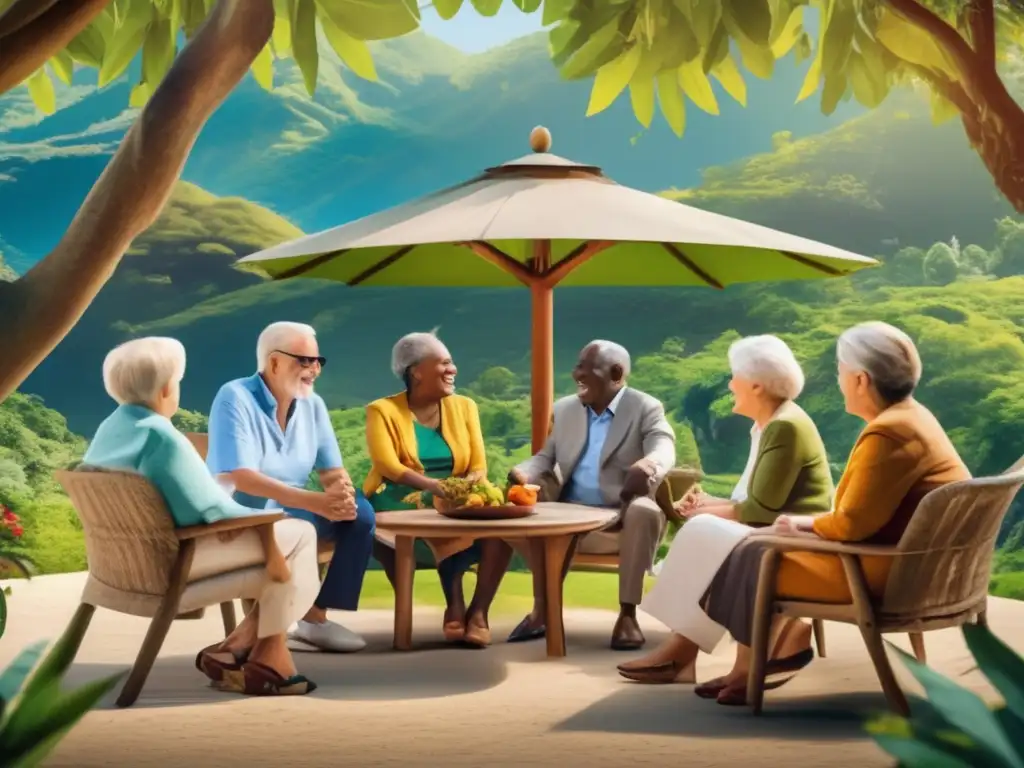Beneficios de viajes lingüísticos para adultos mayores en entorno natural vibrante y enriquecedor
