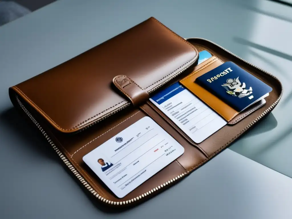 Organizador de documentos de viaje moderno Organizador moderno para documentos de viaje: compartimentos, etiquetas claras y diseño vibrante (110 caracteres)