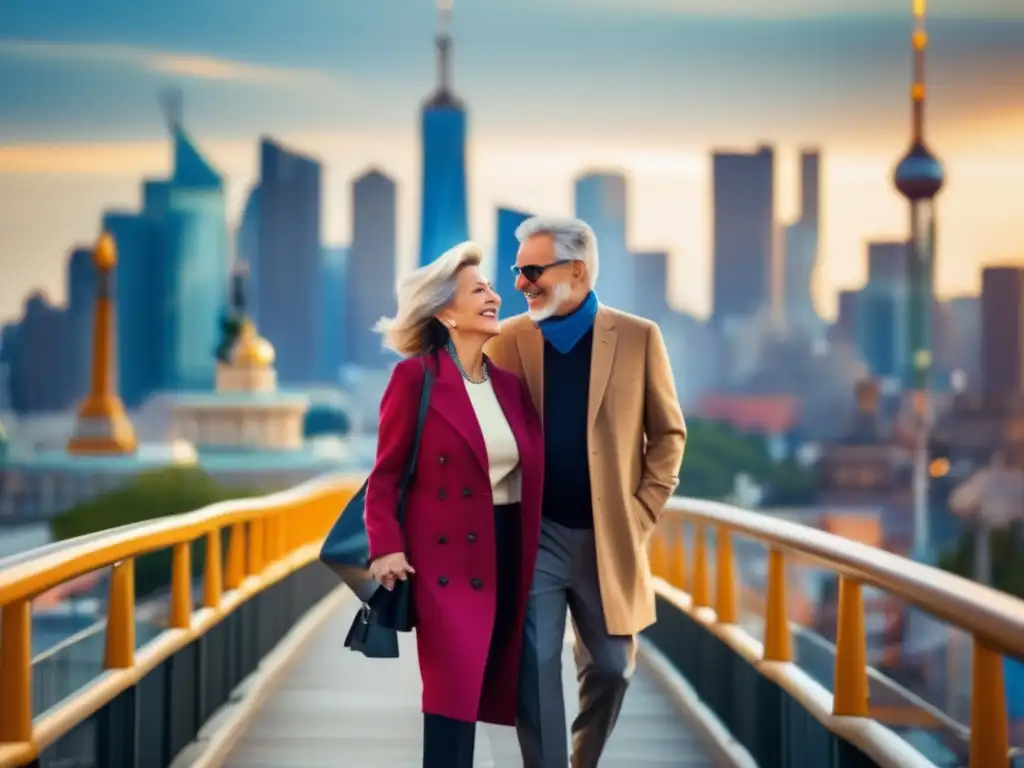 Pareja madura disfrutando la ciudad Pareja madura disfrutando de un viaje seguro y emocionante en una ciudad pintoresca - Técnicas viaje seguro adultos