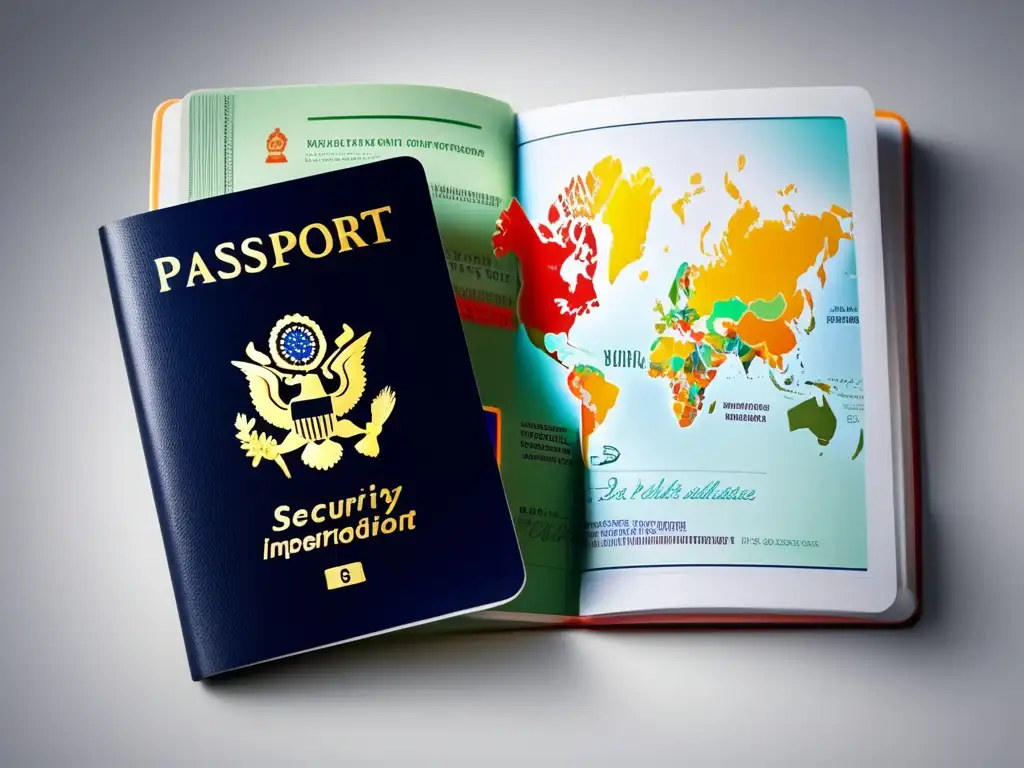 Preparación de documentos de viaje Preparación segura documentos viaje: pasaporte abierto con visas y sellos de países, evocando emoción y organización