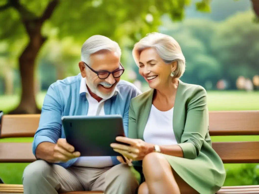 Pareja mayor planeando viaje con tablet Tecnología para planificar viajes de adultos mayores