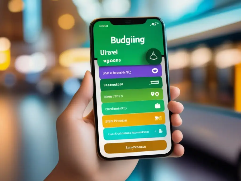 App de presupuesto de viaje moderna en smartphone App de presupuesto de viaje: Gestión de gastos en el extranjero
