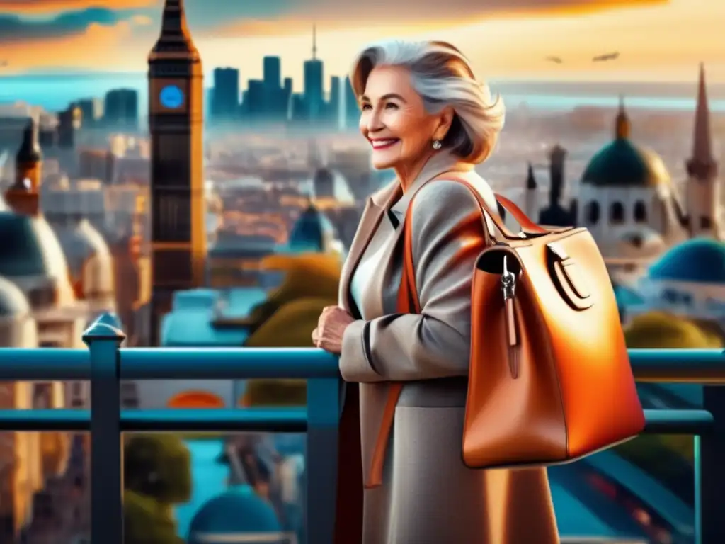 Viajera senior disfrutando la ciudad con confianza Viajera mayor disfrutando beneficios seguro viaje